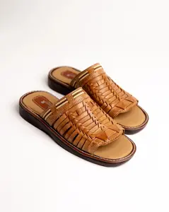 Mens Leather Slider Huarache Sandals – Handmade Mexican Slip-On Shoes, Comfortable Wide Sole Sandals