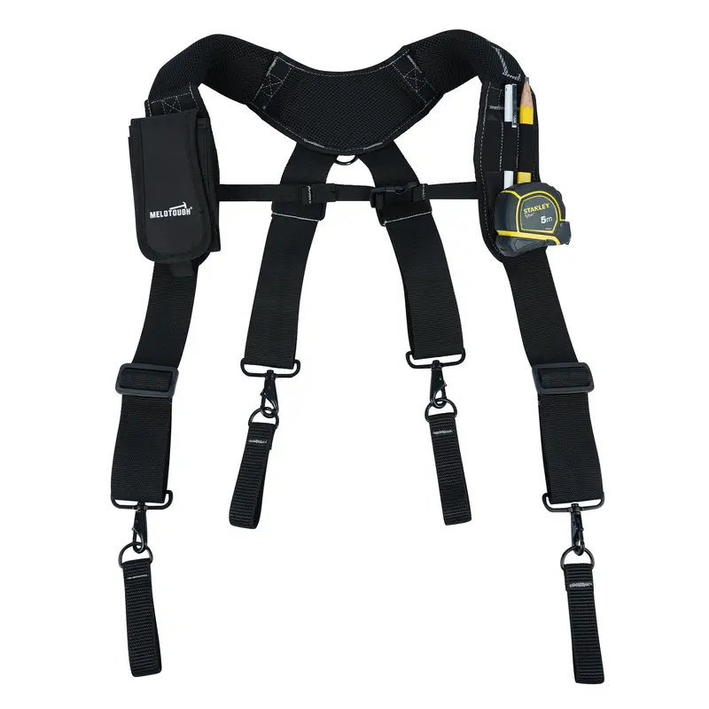 MELOTOUGH Work Belt Suspender Tool Belt Suspenders Bag Suspenders for Men Heavy Duty with Gel Shoulder Pad Detachable Phone Holder for Construction/Electrician/tool belt Heavy-Duty Leather Heavy Duty suspender Heavy Duty multi-functional tool tool vest,