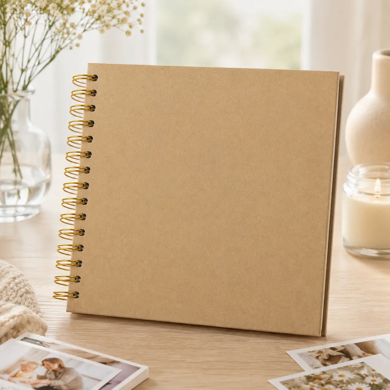 DIY Photo Scrapbook Album 8x8、10x10, Hardcover Kraft Memory Book with 40 Blank Pages, Spiral Bound Journal for Photos, Stickers, Drawings, Notes & Keepsakes