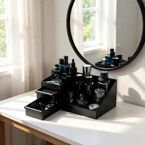 Premium 3-Tier Cologne Organizer for Men with Drawers - Waterproof Storage for Perfume, Skincare & Grooming - Modern Bathroom Vanity Organizer, Perfect Gift for Him