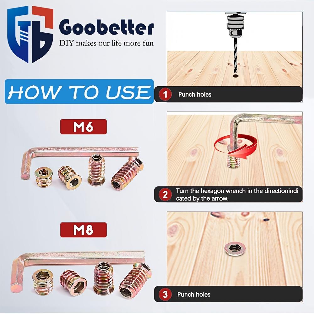 162Pcs 1/4"-20 Threaded inserts for Wood Furniture Screw-in Nut Wood inserts Bolt Assortment Kit with M6+M8Hex Wrench (1/4"-20 x15mm)