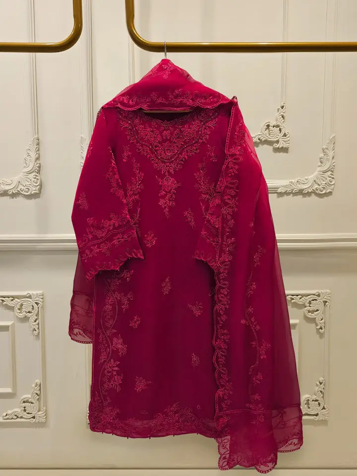 Aghanoor 3 Piece - Pure Organza Embroidered Suit
