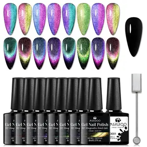 MSRUIOO 10pcs 9D Rainbow Cat's Eye Gel Nail Polish Set with Magnetic Stick, Soak Off UV LED Nail Art Gel, Chameleon Effect Nail Art Design, Gel Manicure