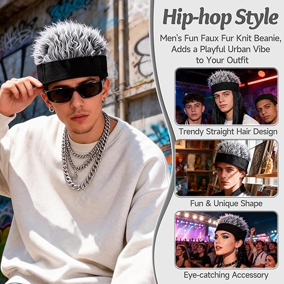 Mens Novelty Hair Hats Spiked Funny Wig Hat Wig Peaked Baseball Hat for Men Women Beanie Hats