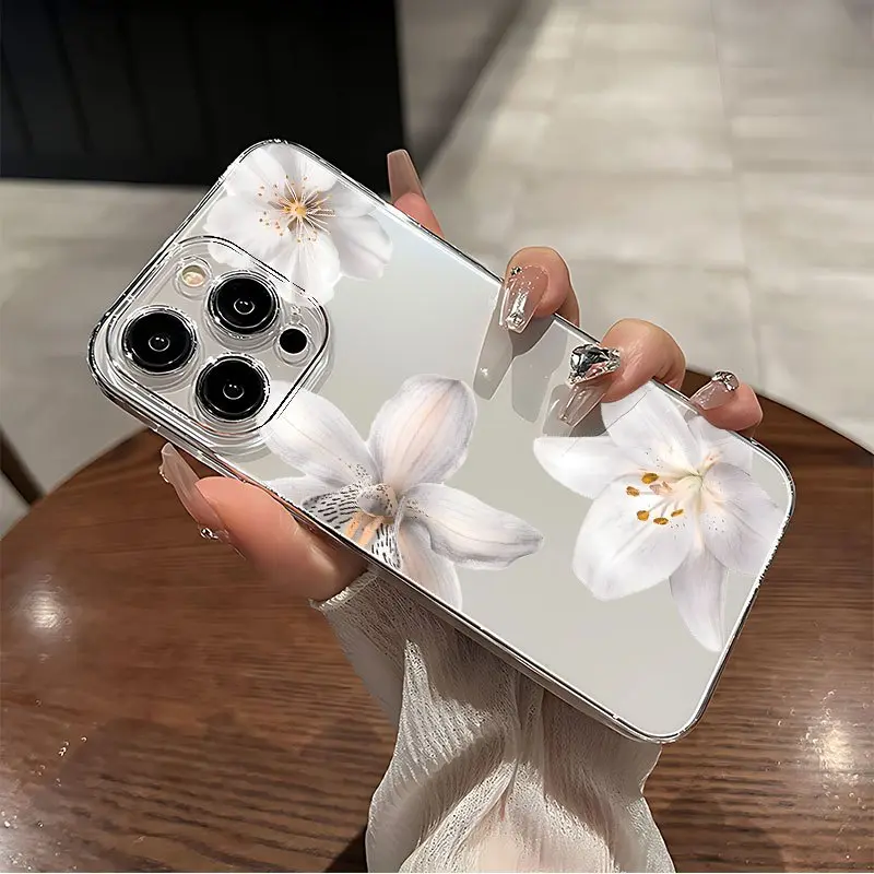 White Lily Floral Phone Case Compatible with iPhone 17/16/15/14 and other models Transparent shockproof TPU phone case For women