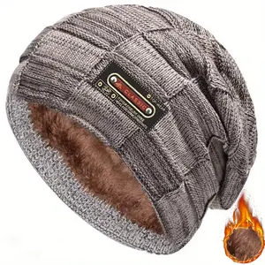 Men's Knitted Wool Hat, Fleece Lined, Winter Warm Outdoor Hat, Textile Blend ≥80%, Handwoven Fabric, Hand Washable