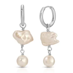 Mixed Pearl Silver Hoop Earrings