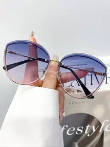 New Fashion Retro Frameless Cat Eye Glasses, High Quality Unisex Casual Daily Wear, Stylish Plain Design for Men & Women