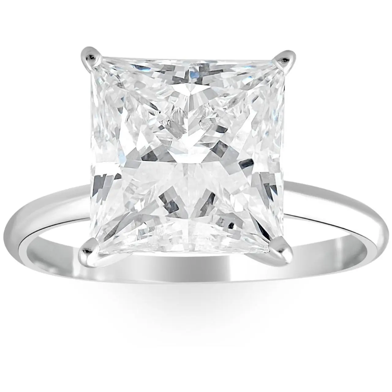 Certified 5Ct Princess Cut Diamond 14k White Gold Engagement Ring Lab Grown