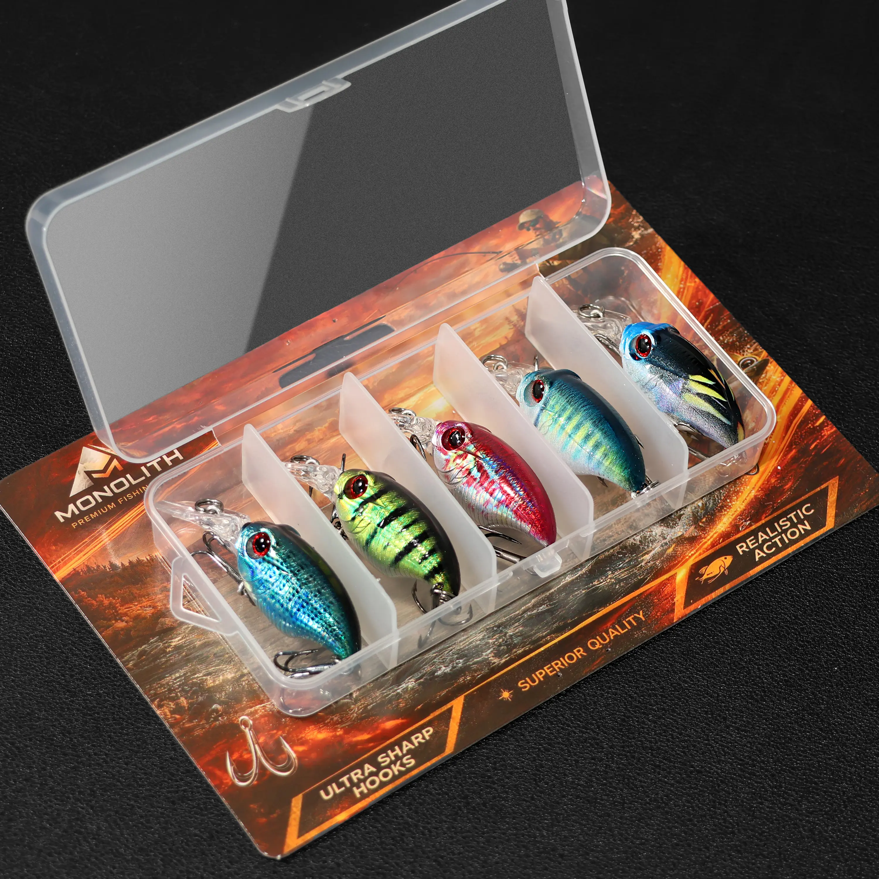 5 Pcs Multi-Segmented Fishing Lures - 6-Segment Lifelike 5.8cm/2.28inch ABS Swimbaits with 3D Eyes, Rattle Sound, Hard Metal Hooks for Bass, Trout in Freshwater Fishing, Saltwater, Cod, Secure Hooks, Fresh & Salt Use, Fly Fishing