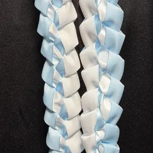 Baby Blue & White Graduation Ceremony Ribbon Lei Handmade Braided Design for Special Occasions