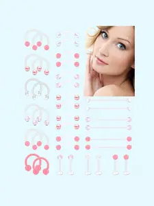 Set of 12 Clear Pink Lip Septum Rings And Various Piercing Jewelry, Nose Piercing Jewelry Suitable for Industrial, Eyebrow, Cartilage, Helix, Tragus, Daith, And Vertical Labret Piercings, Made from Plastic, Ideal for Surgery And Sports