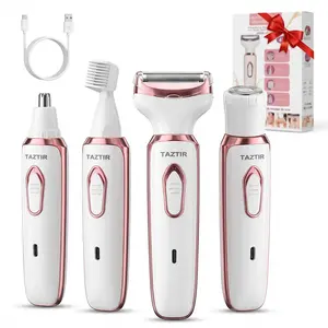 [TAZTIR] Women's Electric Shaver Multi-Pack, 4-in-1 Rechargeable Grooming Kit - Limited Luxury Wet & Dry Bikini Trimmer, Portable Painless Hair Care Gift for Face, Nose, Legs, Underarms