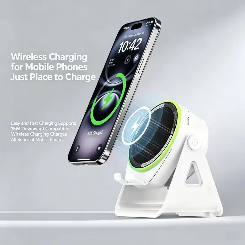 3-in-1 Wireless Induction Audio & Bluetooth Speaker with SmartPhone Holder, 800mAh Rechargeable Emergency Power Bank, RGB Ambient Light, Portable 360° Adjustable Mobile Tablet Stand– Gifts for Friends, Family,Compatible with iPhone/iPad/Android Devices