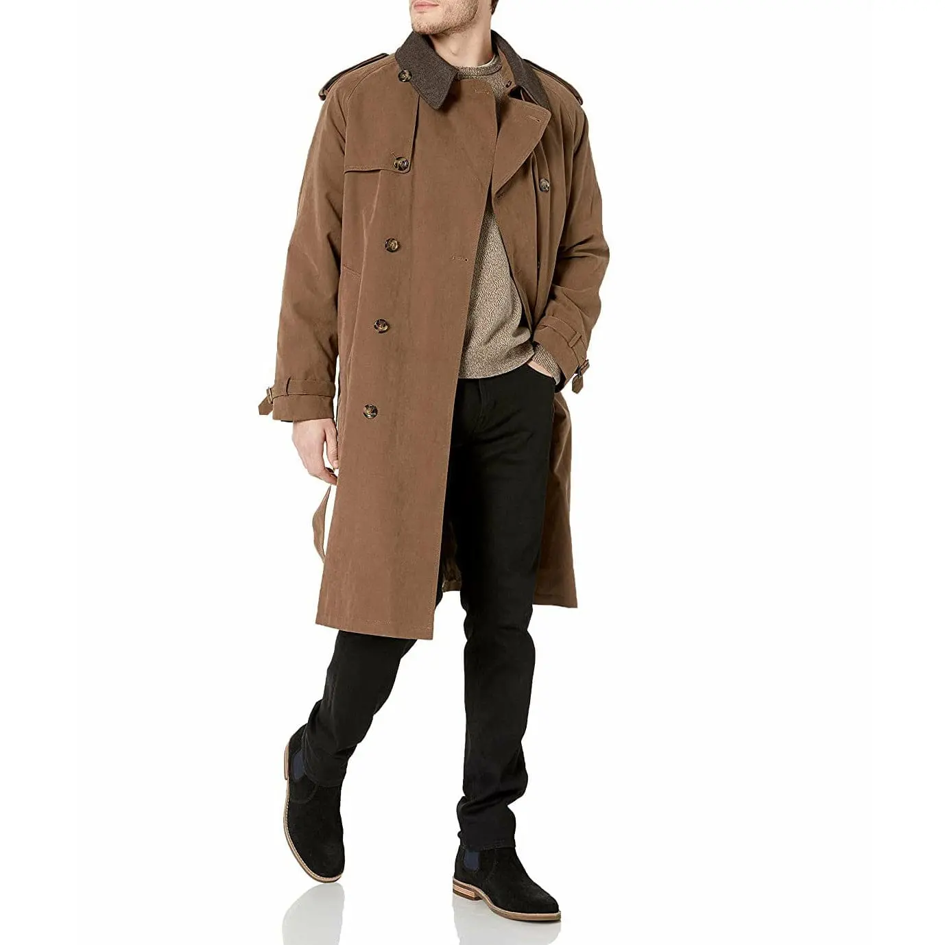 LONDON FOG mens Iconic Double Breasted With Zip-out Liner and Removable Top Collar Trench coat