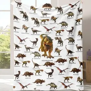 Cute dinosaur design plush blanket — comfortable, warm sleeping throw; bedding supplies for home, office, and camping; decorative gift blanket