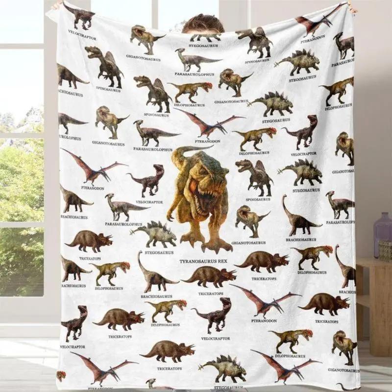 Cute dinosaur design plush blanket — comfortable, warm sleeping throw; bedding supplies for home, office, and camping; decorative gift blanket