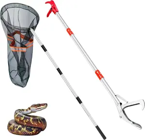 Snake Grabber Tool, 50'' Folding Snake Grabber Tongs with 72'' Detachable Stainless Steel Snake Catching Net for  Resistance High Load Capacity Easy to Clean and Maintain