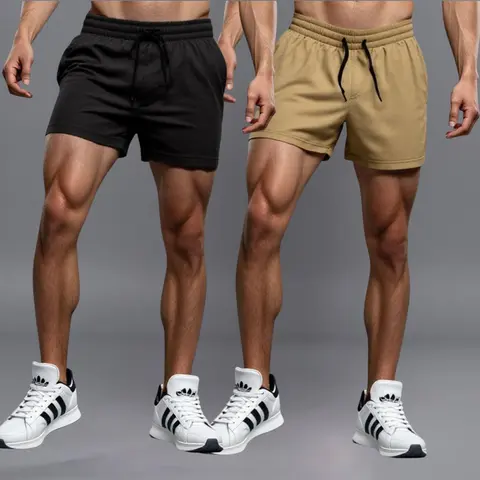 Men's Polyester Stretch-Fit Elastic Drawstring Gym Workout Shorts - Above-Knee, Mobility-Enhancing, Men's Clothing for Intense Training, Athletic Yoga Shorts