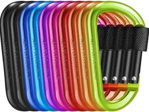 Carabiner Clips with Screw Gate 3 inch Aluminum D Ring Shape Locking Carabiners for Hiking Camping Fishing and Outdoor Use Multicolored 10 Pack