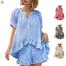 Arssm Women’s Gingham Pajamas Set – 2-Piece Cotton PJs with Ruffle Babydoll Shirt & Plaid Shorts for Cozy Sleepwear & Lounge Outfits