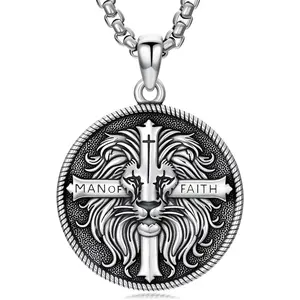 MEIDERBO Jewelry Lion Necklace for Men 925 Sterling Silver Lion Pendant Men of Faith Bible Christian Jewelry Gifts for Husband Brother Fall Gifts Fall Fashion Birthday Gifts 22+2 inch adjustable chain
