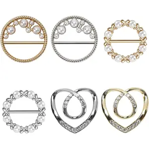 6 count Silk Scarf Ring Clip Shirt Ties Clips for Women  Buckle Fashionable Glitter Rhinestone Scarves Clasp Lady Clothing Ring for T-Shirts  &  3 Styles Zinc Alloy