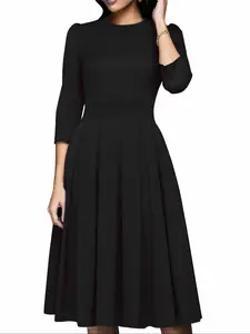 Women's Plain Pocket Dress, Elegant Formal 3/4 Sleeve Round Neck Dress for Party Wedding Guest, Ladies Clothes for All Seasons