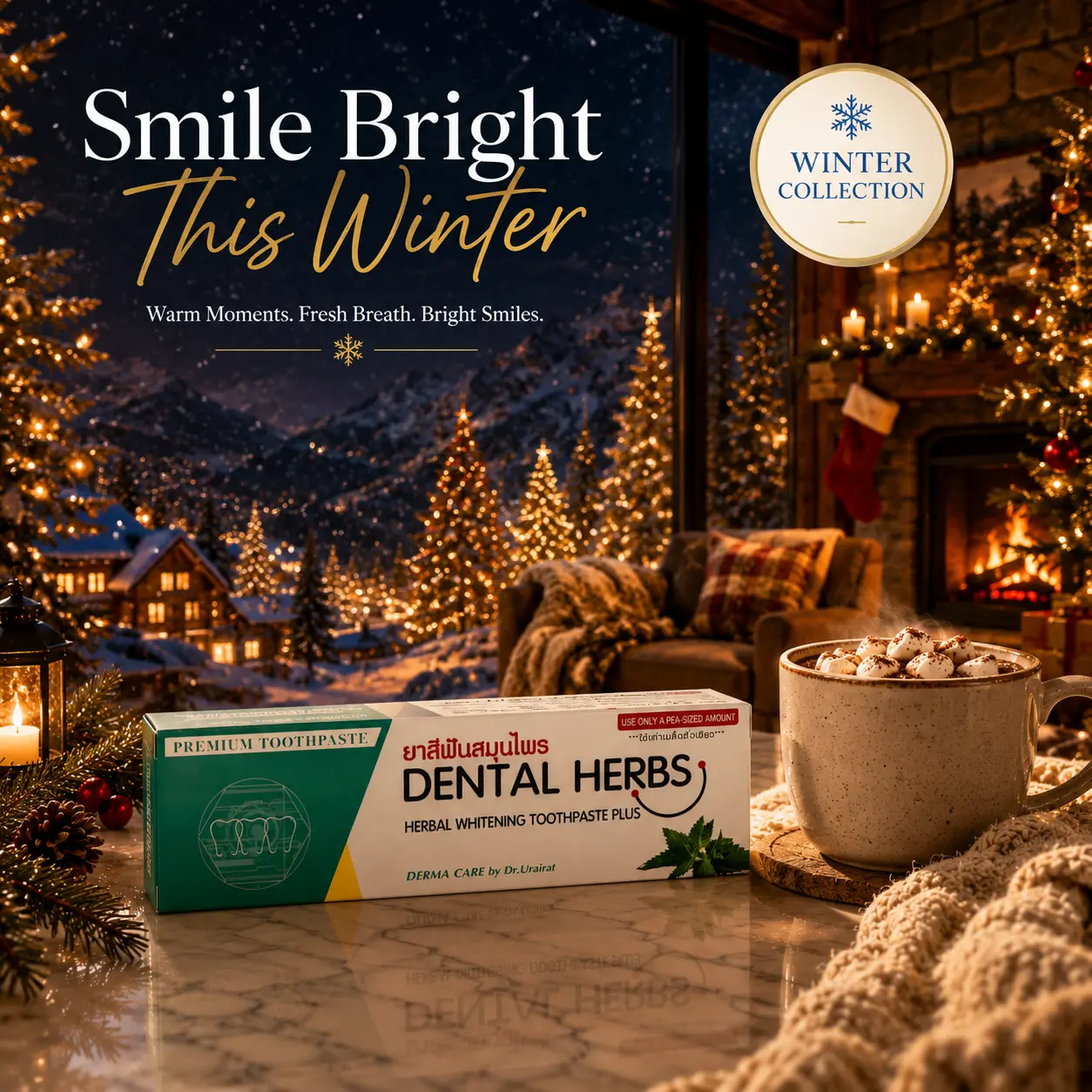 (Winter Season) Herbal Toothpaste for Fresh Breath & Healthy Gums | Natural Whitening Toothpaste | Daily Oral Care | Helps Remove Surface Stains | Premium Herbal Toothpaste | Winter Essentials | Travel-Friendly 80g | Made in Thailand