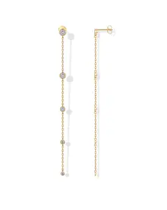 PAVOI 14K Gold Plated Sterling Silver Posts Station Linear Dangle Earrings - Simulated Diamond Chain Drop Earrings for Women