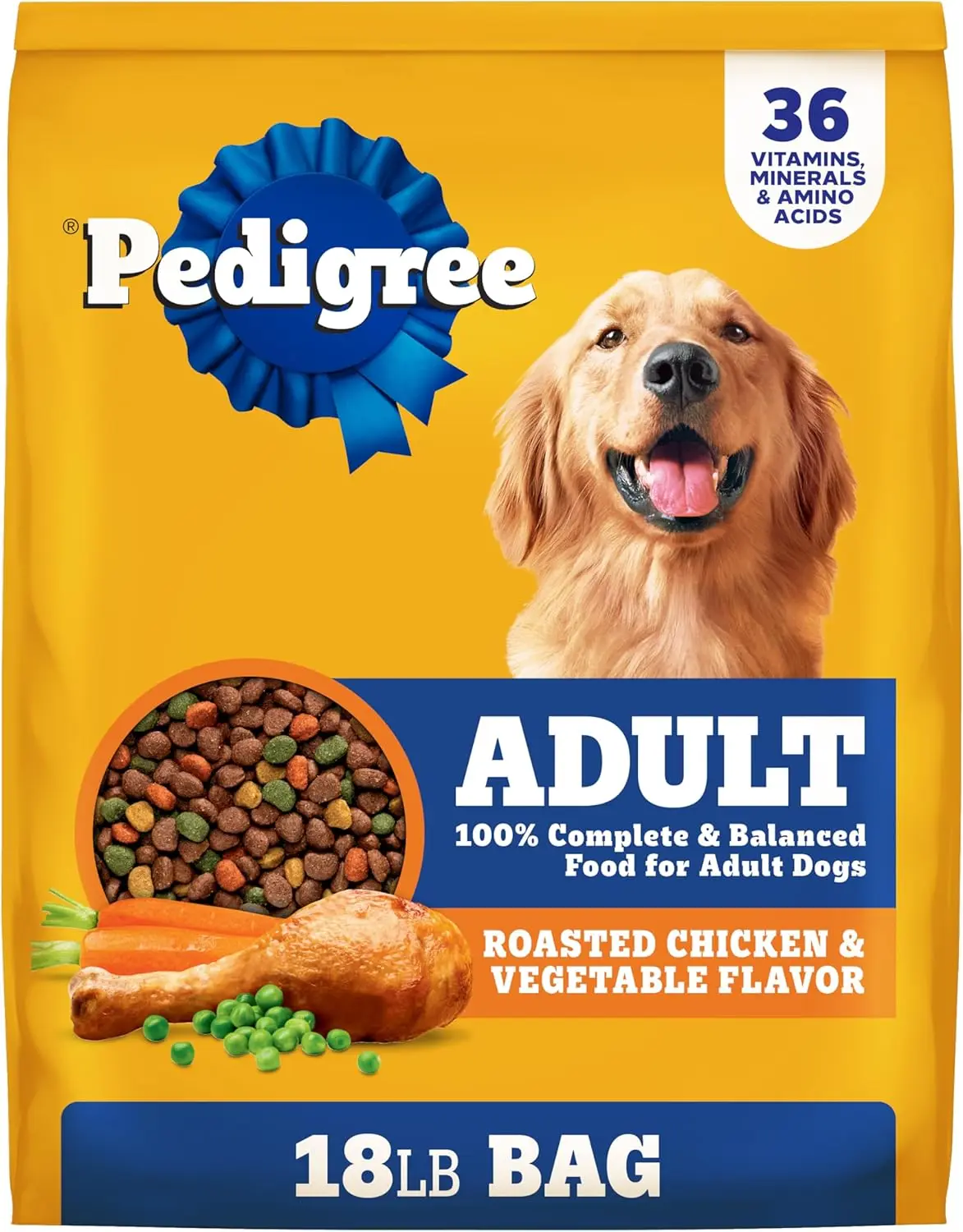 Pedigree Universal High-Protein Adult Dry Dog Food, Roasted Chicken & Vegetable Flavor, 18lb Bag for Lean Muscle Support & Healthy Skin Coat
