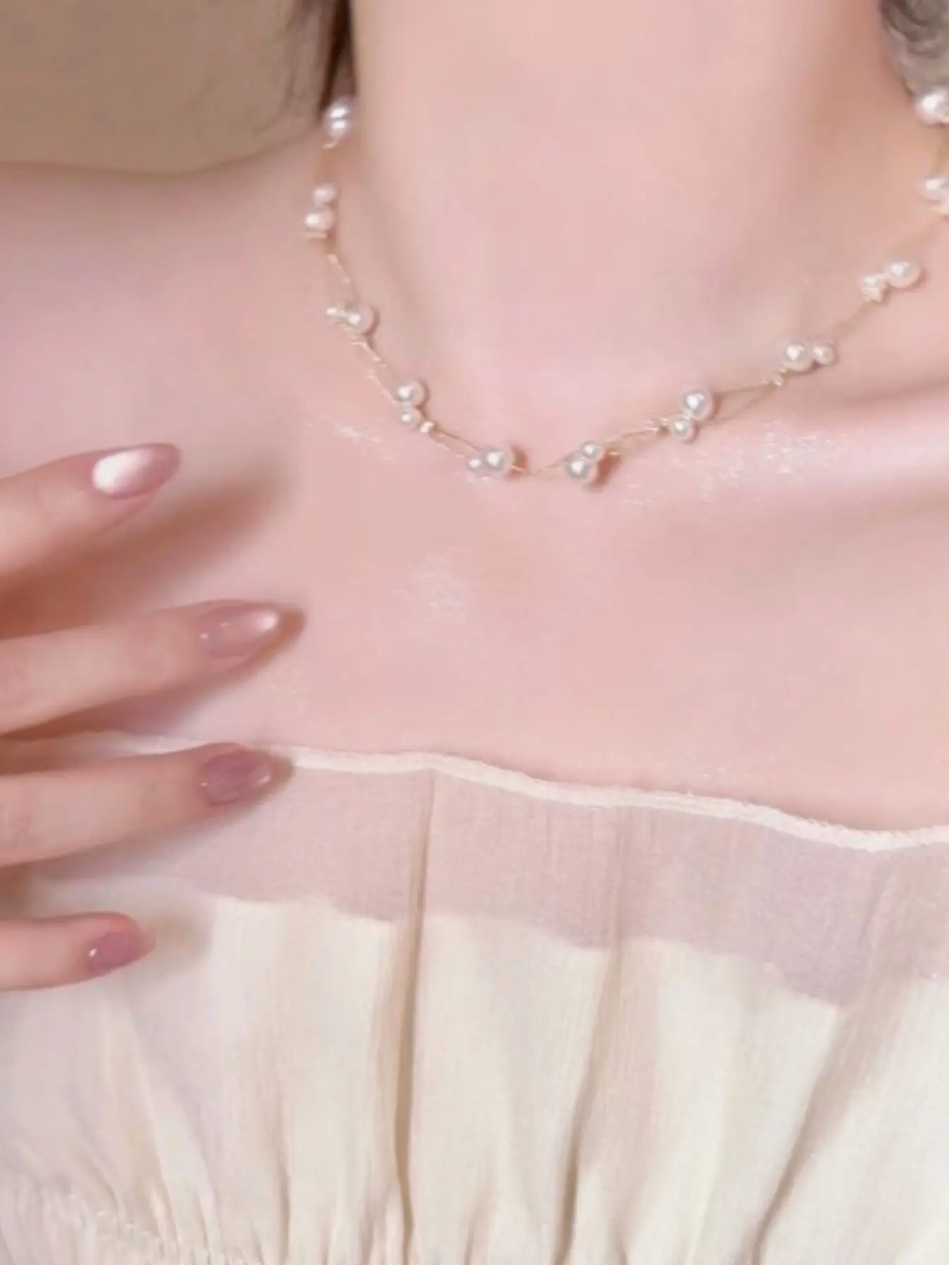 Korean Style Double Layer Imitation Pearl Starry Necklace for Women, Luxury Chic Unique Choker Pendant, Elegant Lockbone Chain Accessory