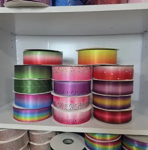 Satin Ribbon for Gift Wrapping & Office Stationery, 50yd Vibrant Prints & Ombre Colors Ribbon