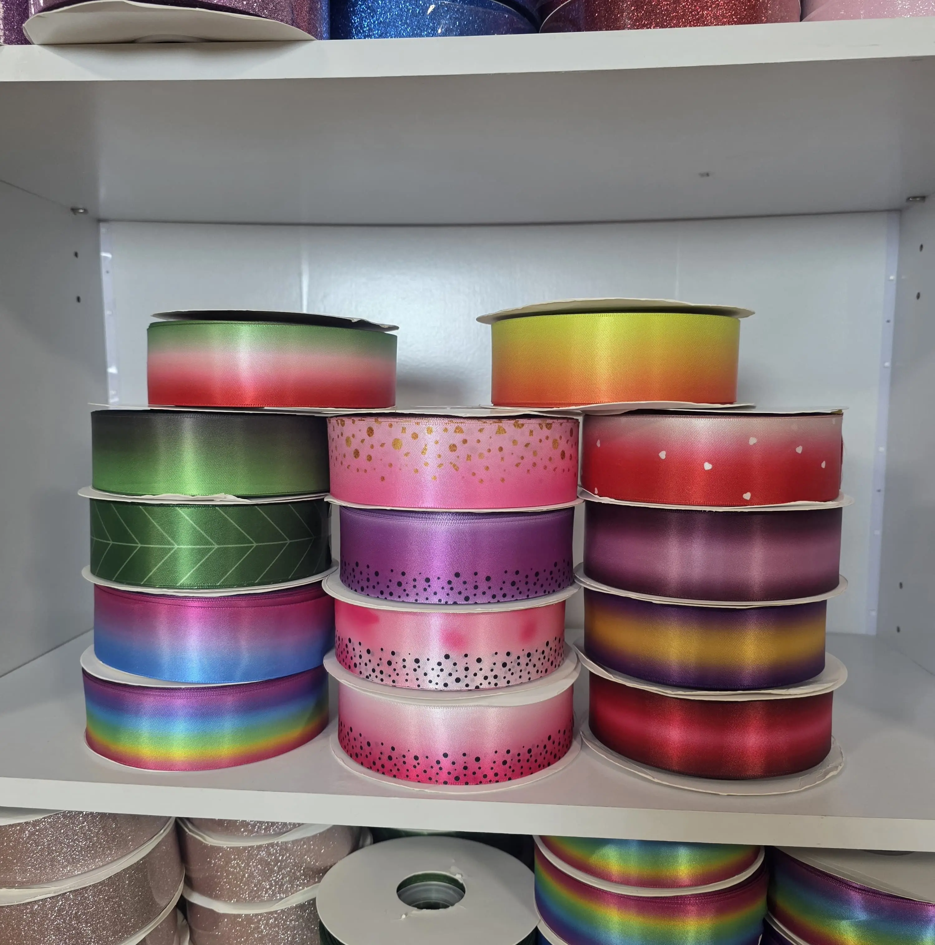 Satin Ribbon for Gift Wrapping & Office Stationery - 50yd, 4cm (2.5” wide), Vibrant Floral Prints & Ombré Designs, Ideal for DIY Crafts, Bow Making