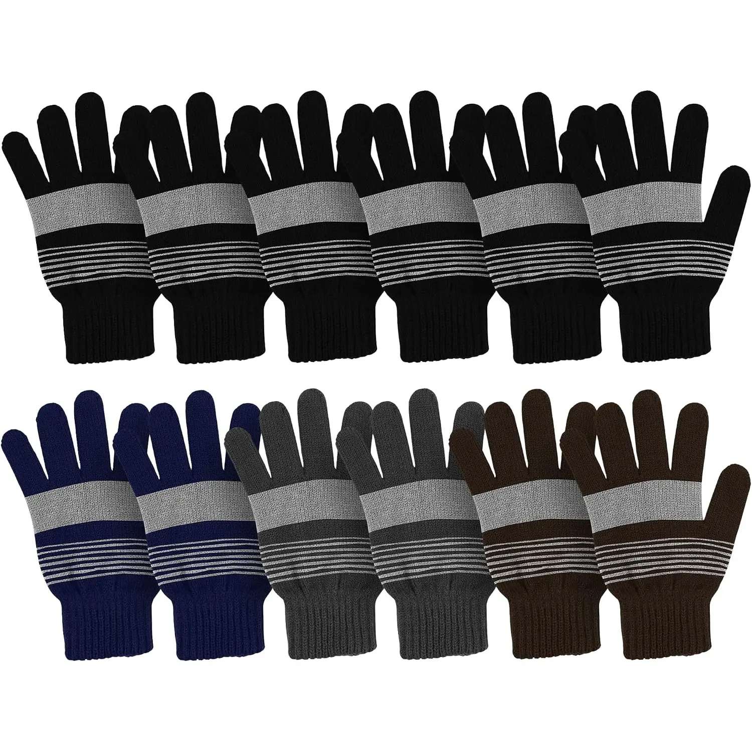 12 Pairs Winter Knit Magic Gloves Bulk Pack Unisex Warm Stretch Acrylic Gloves for Men Women Soft Thermal Full Finger Gloves with Ribbed Cuffs One Size Fits Most Cold Weather Gloves for Driving Running Hiking Everyday Wear