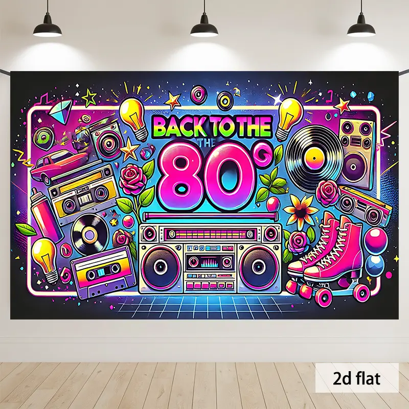 80s Retro Polyester Tapestry Wall Hanging - Neon Boombox, Roller Skate Backdrop for Birthday Disco Party Decor, Family Events (Father's Day, Thanksgiving, Easter, Valentine's Day) Studio Photography Banner, Love, Independence Day