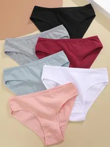 Women's Solid Color Basic Slim Panty, Casual Korean Style Outfits, 6pcs Smooth Soft Comfortable Breathable Jersey Knitting Knicker for Daily Wear, Women's Underwear for All Seasons, Korean Streetwear, Soft Breathable Panties, Casual Comfy Panty