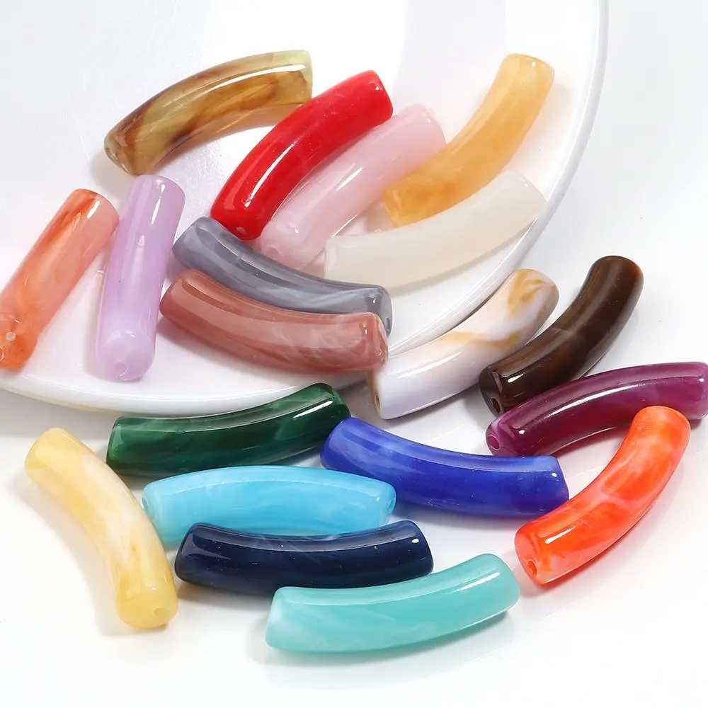 30pcs/Lot 31x8mm Dual Color Thin Bamboo Tube Acrylic Beads for Jewelry Making Bent Pipe Loose Bead for DIY Bracelet Necklace