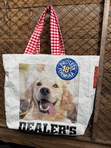 DEALERS CHOICE DOG Bag Repurposed LIVESTOCK Show FEED SACK Tote FULLY LINED Durable Market Bag Made in USA