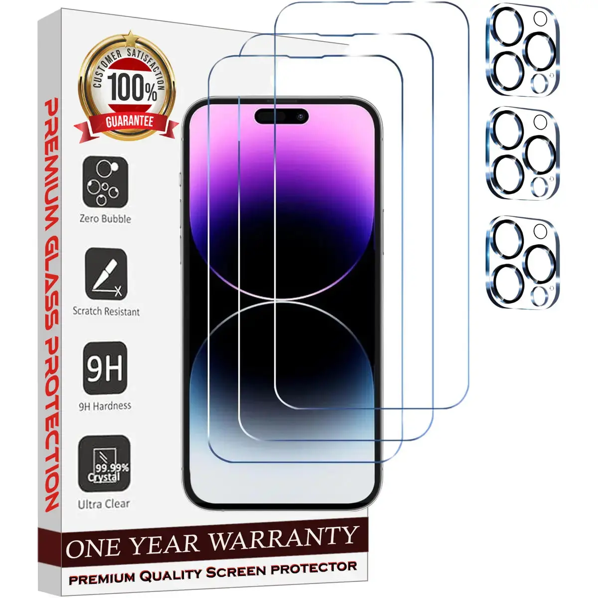 Entronix 6-Pack for iPhone 16 Pro Max, 3 Clear Tempered Glass Screen Protectors & 3 Camera Lens Protectors Smartphone Cellphone