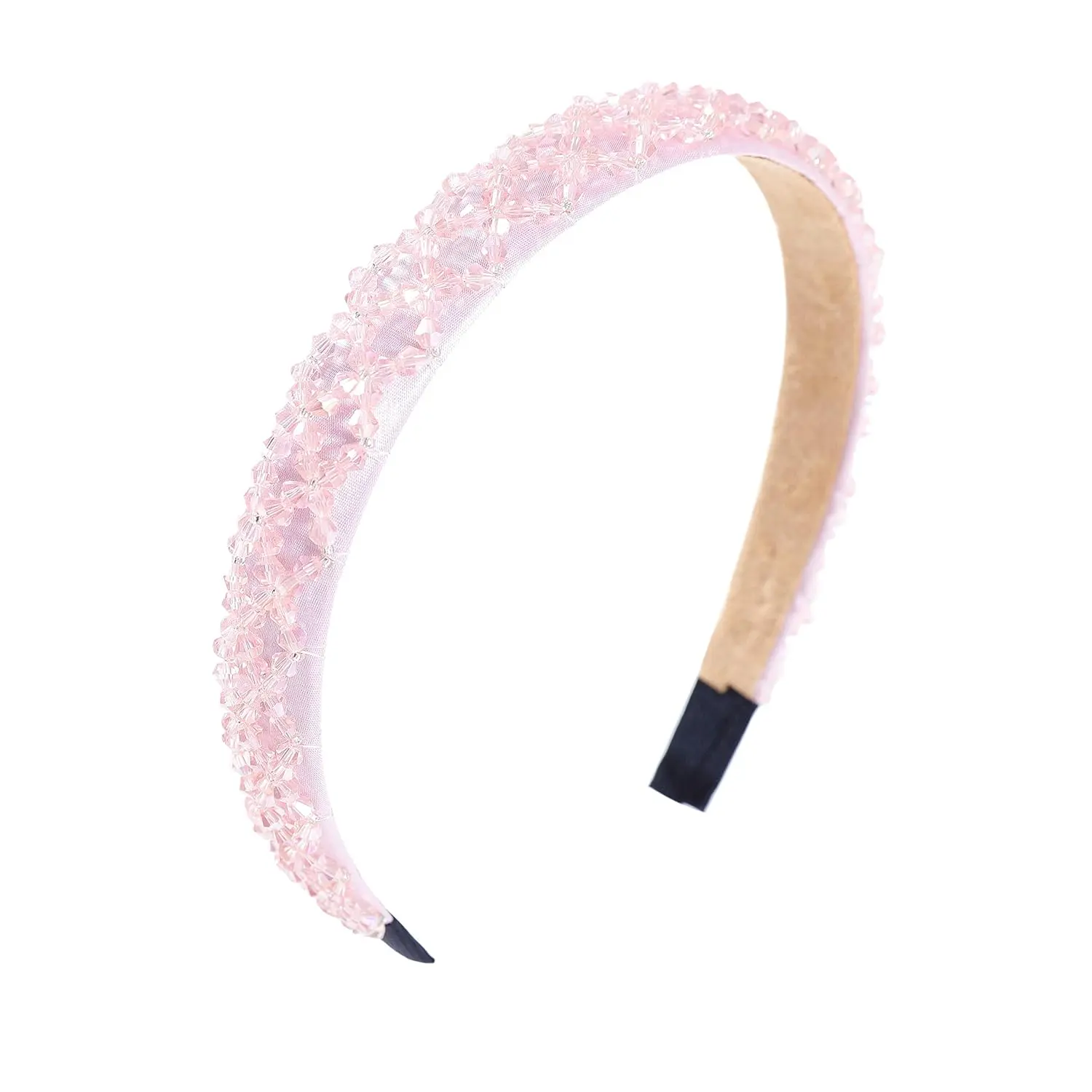 Pink Crystal Rhinestone Headbands for Women Girls Bling Sparkly Headband Beaded Padded Hair Band Holiday Wedding Hair Accessories