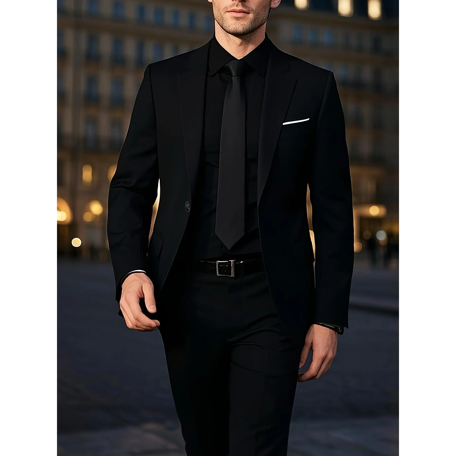 Men's 2-Piece Fitted Plain All-Season Formal Suit - Button-Front Long Sleeve Jacket & Trousers for Weddings, Formal Dinners