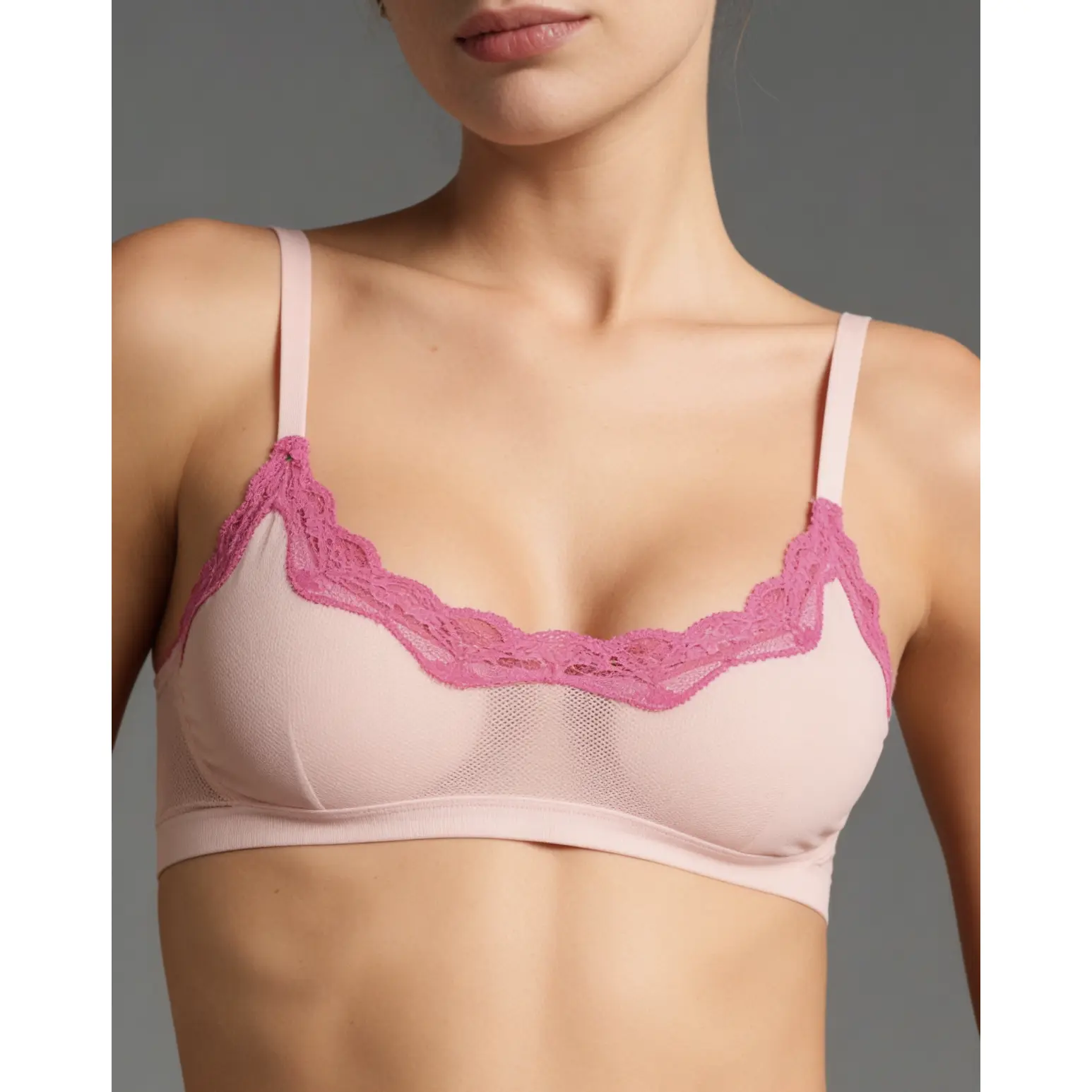 Women's Soft Basic Mesh Scoop Bralette - Sheer Wireless Loungewear Bra with Lace Trim, Featherlight Support, Everyday Wear, Feminine Aesthetic, Matching Bottoms Compatible