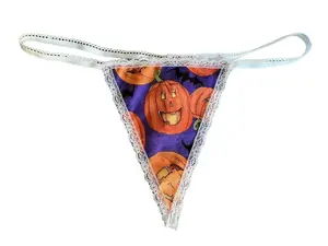 Womens PUMPKINS Jack o Lantern Halloween Costume String Thong Lingerie Underwear Cotton Womenswear