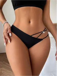 Seamless Elastic Rhinestone Triangle Panties Women - Fantasy-Elegant, Medium Stretch, Low Rise, Multicolor Pattern, Knitted Fabric, Comfortable Design