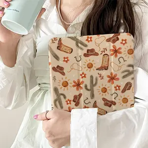 Horseshoe and cactus pattern, adjustable stand and pen slot, foldable non-slip TPU protective case, suitable for Samsung, iPad mini, iPad Air, iPad Pro/iPad 10th generation, 11th generation and other iPad models.