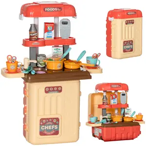 Qaba 3 in 1 Kids Kitchen Playset, Foldable Play Kitchen Set Pretend Play Toys for Toddlers 3-6 Years Old, Multicolor