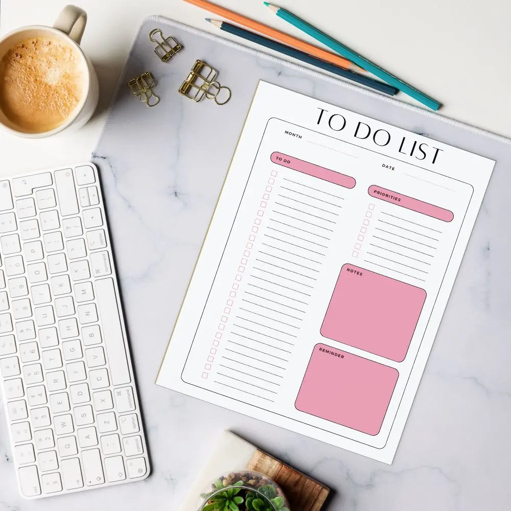 Morning Mama Planner Coffee and Clarity Notepad 8.5 x 11in Oversized Pink White Black Design 40 or 50 Tear Away Pages Hard Cardboard Pages