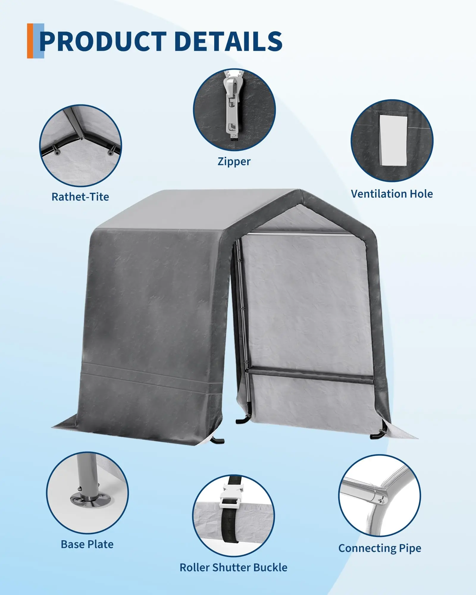 Garvee 6x6 Ft Portable Outdoor Storage Outdoor Storage Unit/Portable Garage - 240G Waterproof UV-Resistant PE Tarp, Roll-Up Door, Vented Cover, Heavy-Duty Shelter for Motorcycle/Bike Storage