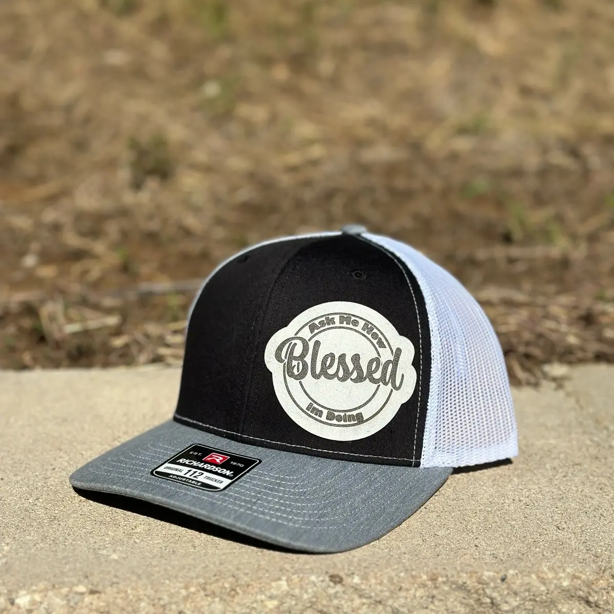 Snap Back black white and grey , blessed leather patch Richardsons trucker hats Baseball Cap Baseball Cap Baseball Cap Cotton Cotton